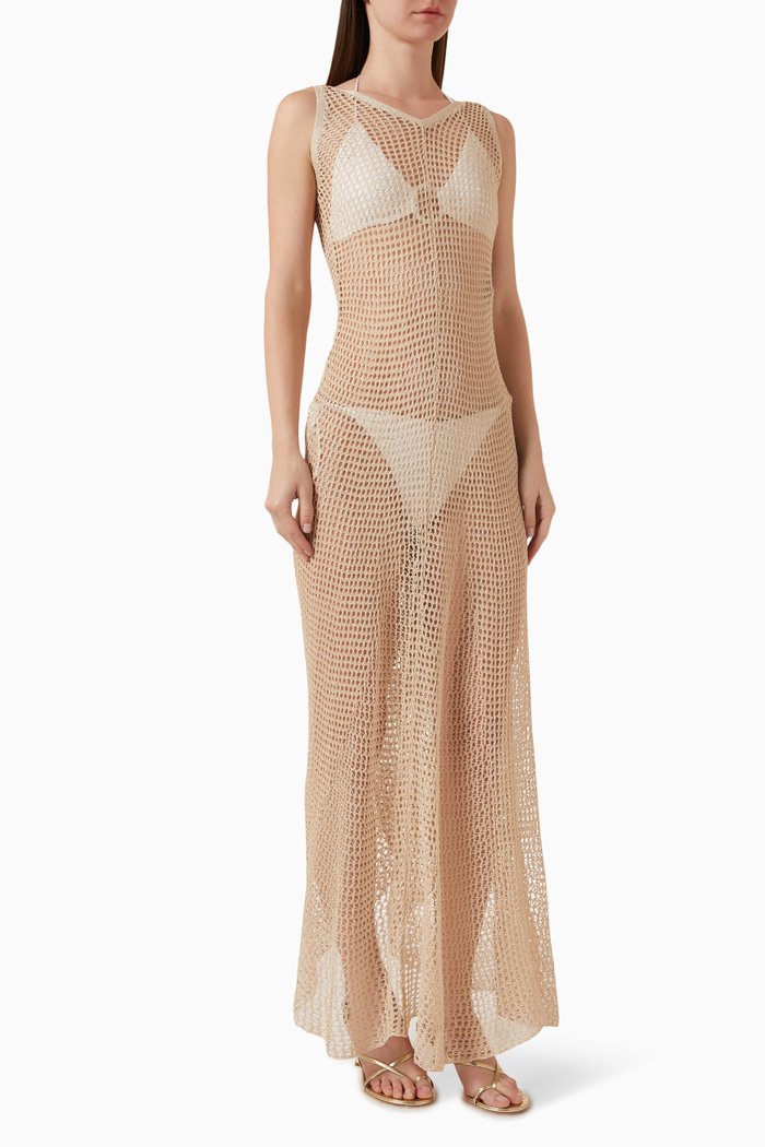 

The Koko Maxi Dress in Crochet Knit, Gold