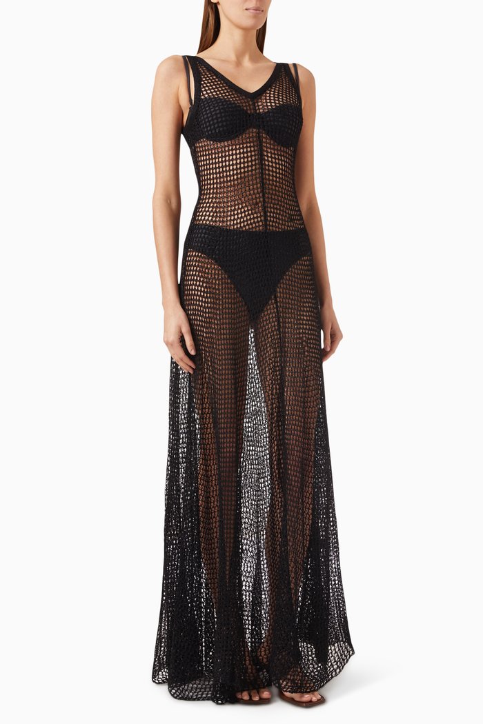 

The Koko Maxi Dress in Crochet Knit, Black
