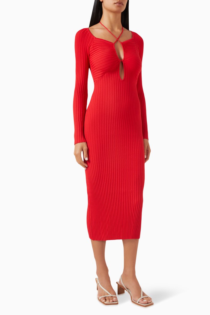 

The Lisa Midi Dress in Viscose & Nylon, Red