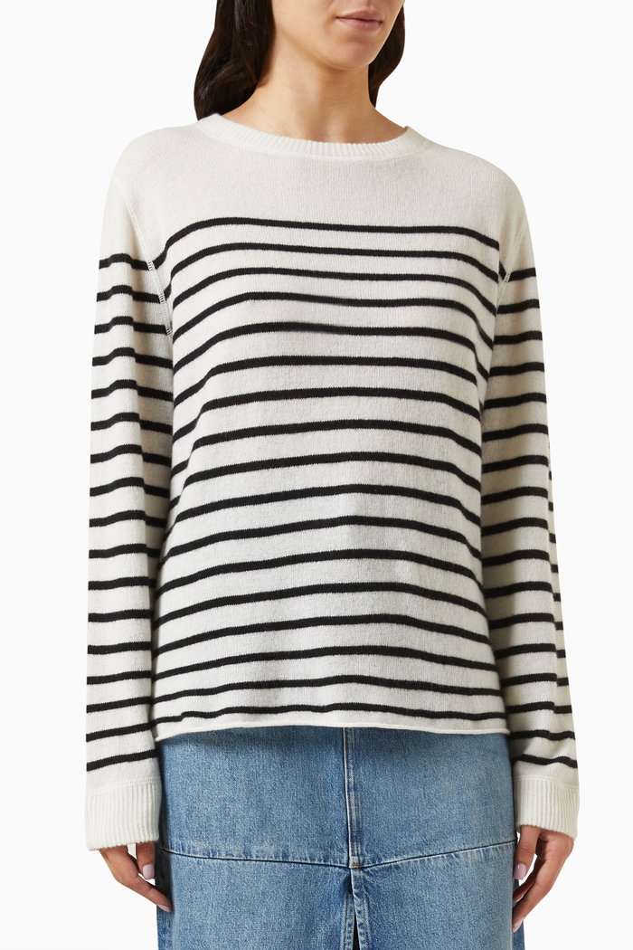 

Striped Boyfriend Sweater in Cashmere, Neutral