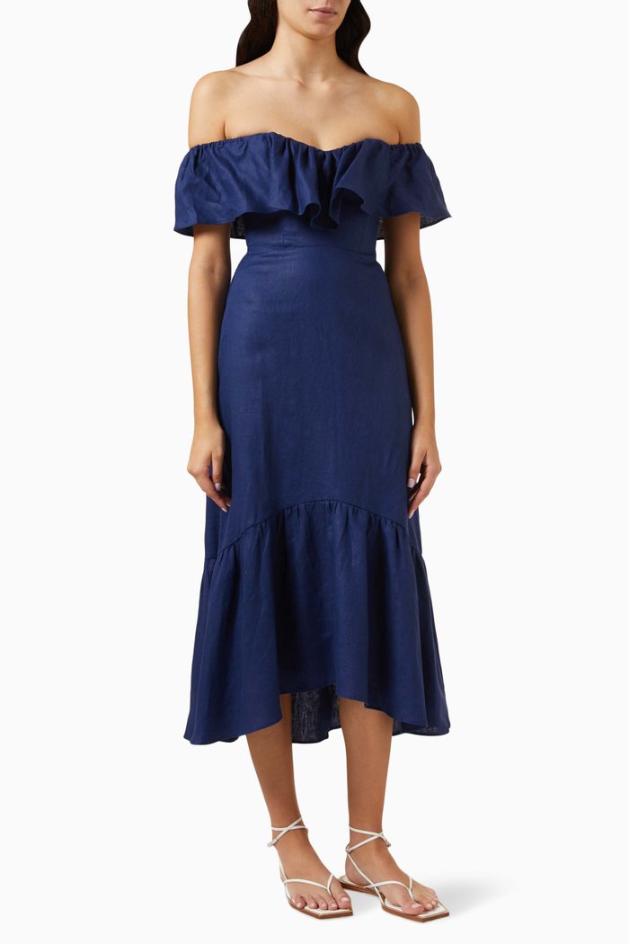 

Baela Midi Dress in Linen, Blue