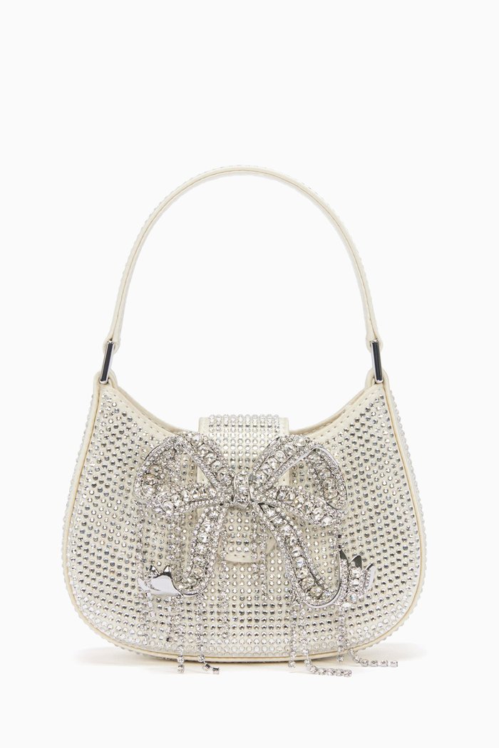 

Micro Crescent Bag in Rhinestone Mesh, Silver