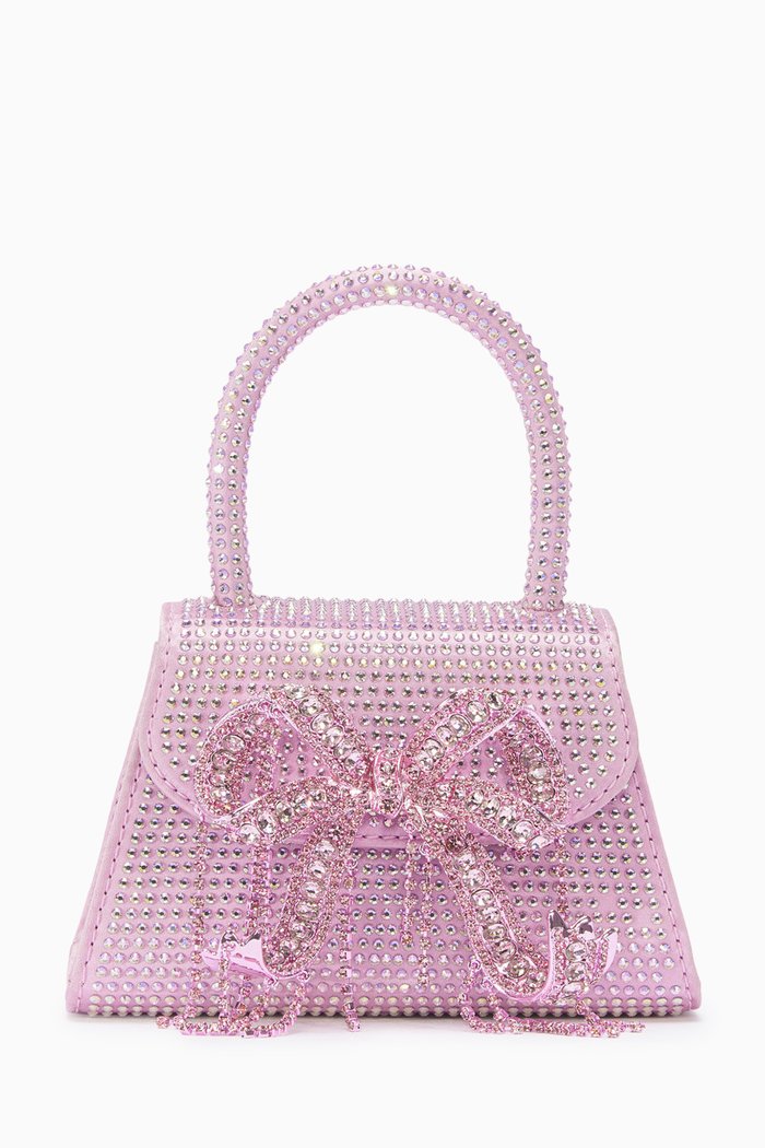 

Micro Bow Bag in Rhinestone-studded Satin, Pink