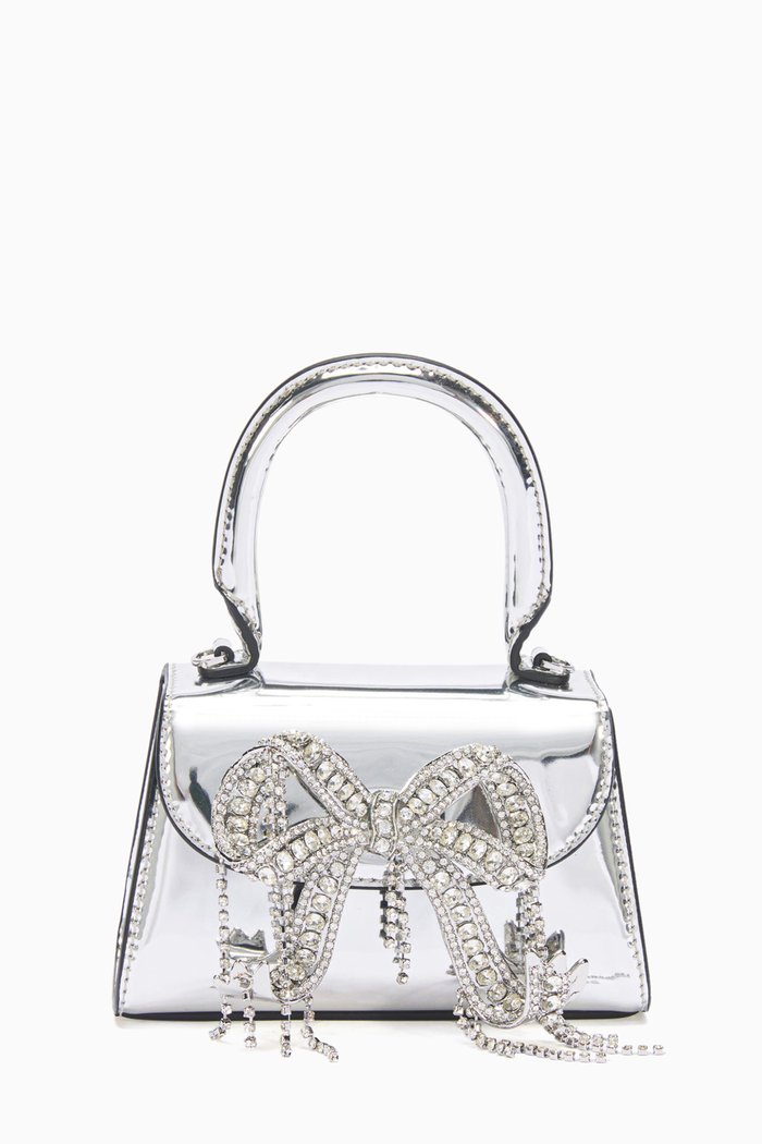 

Micro Bow Bag in Metallic Leather, Silver