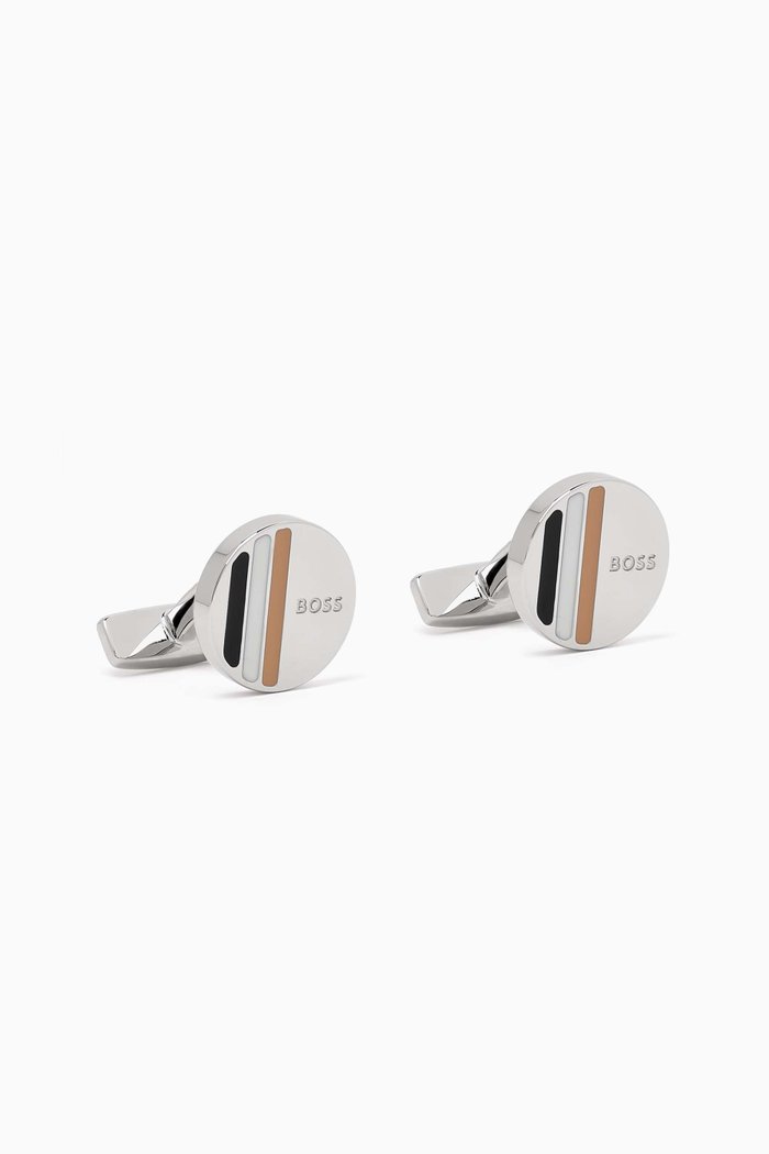 

Stripe-trim Cufflinks in Brass, Neutral