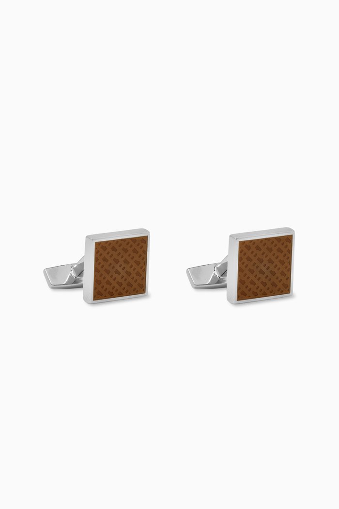 

Square Monogram Enamel Cufflinks in Brass, Neutral