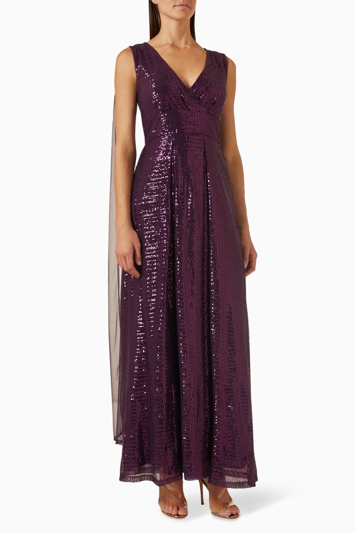 

Cape-sleeve Maxi Dress in Sequin, Purple