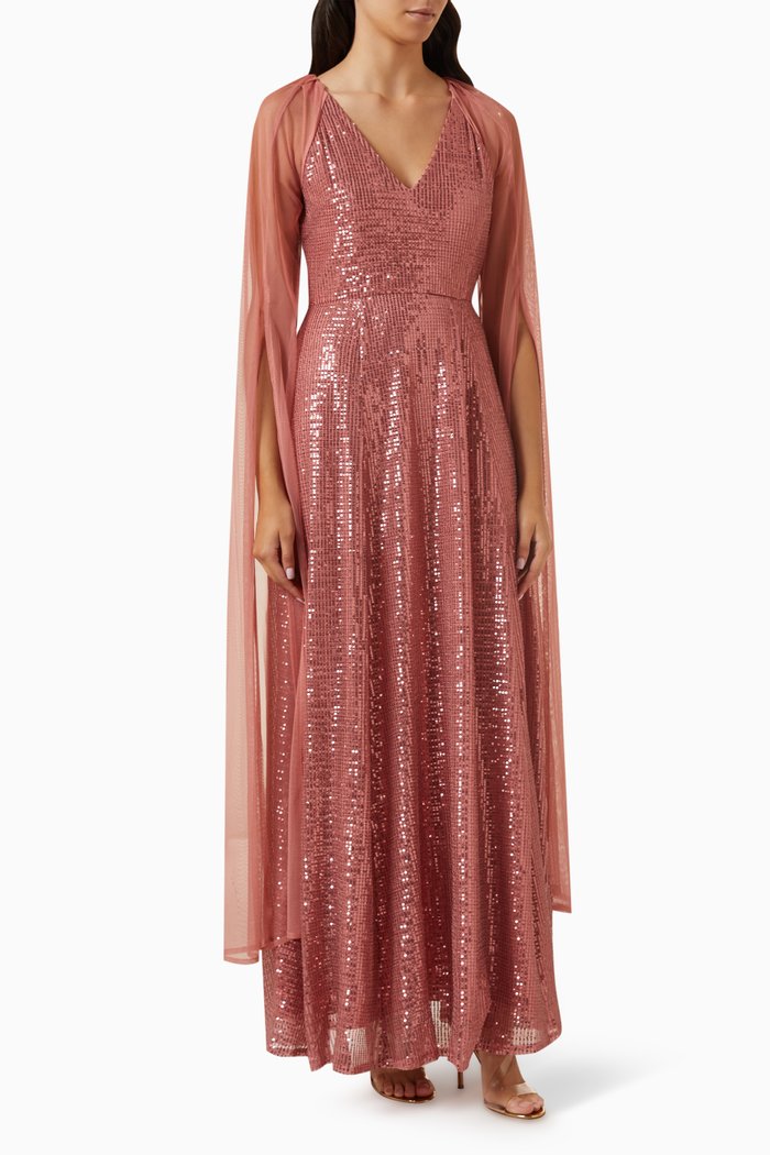 

Cape-sleeve Maxi Dress in Sequin, Pink