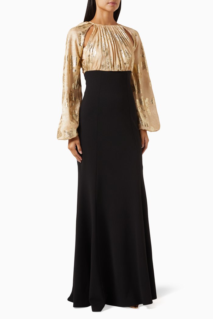 

Godet-pleated Maxi Dress, Neutral
