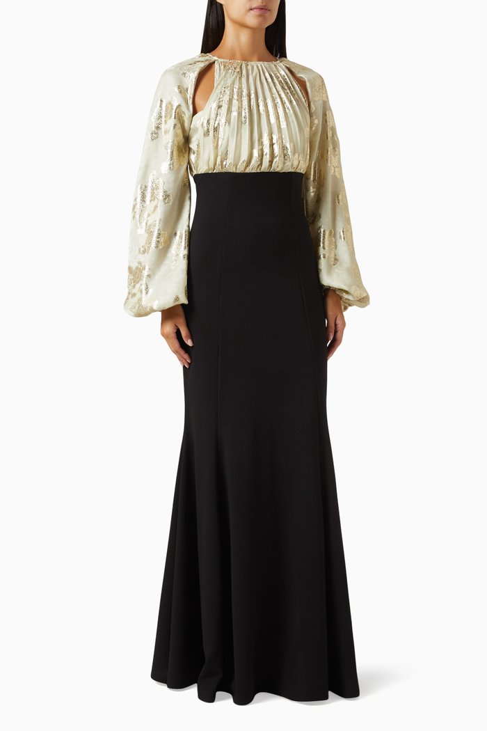 

Godet-pleated Maxi Dress, Gold