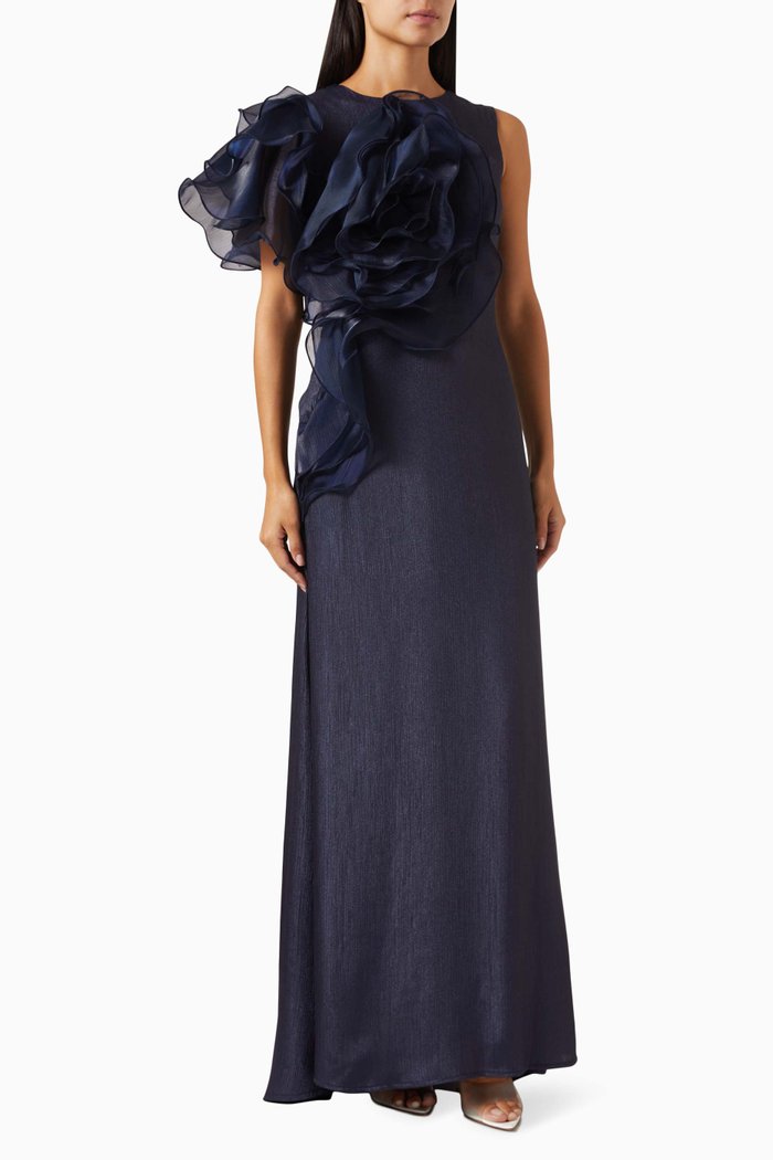 

3D Floral Applique Maxi Dress, Blue