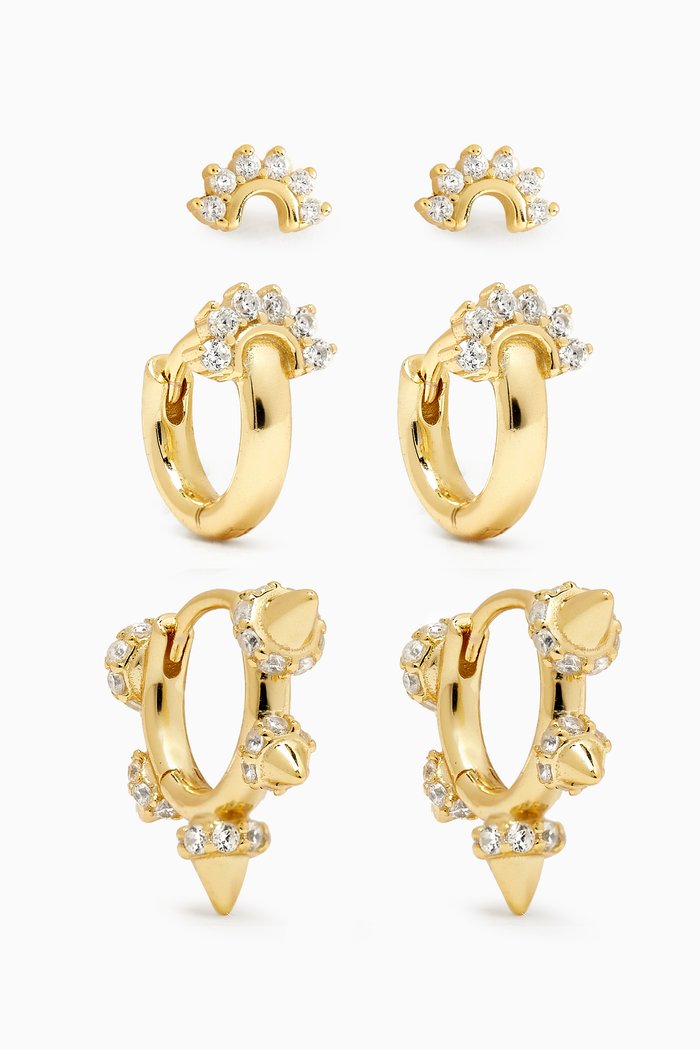 

Flare & Spike Pavé Studs, Set of 3, Gold