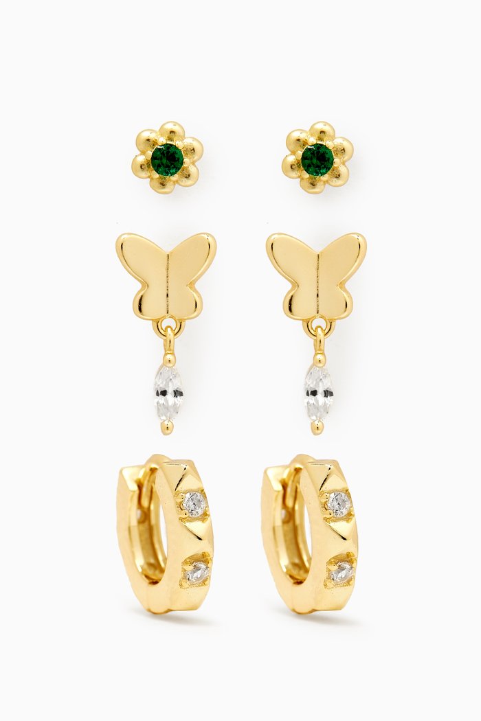 

Daisy & Butterfly Studs, Set of 3, Green