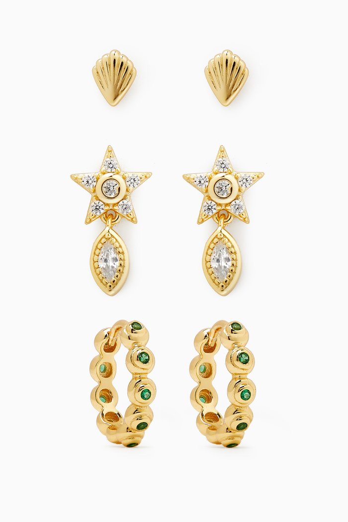 

Puffy Pavé Studs, Set of 3, Green