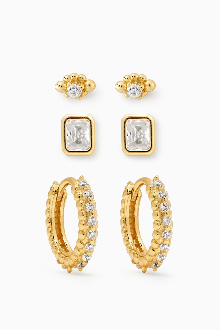

Beaded Pavé Huggies, Set of 3, Gold