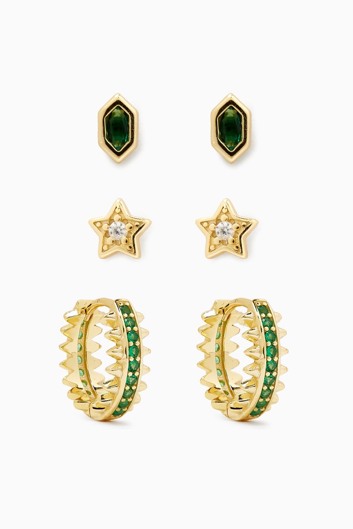 

Stripe & Star Enamel Pavé Studs, Set of 3, Green