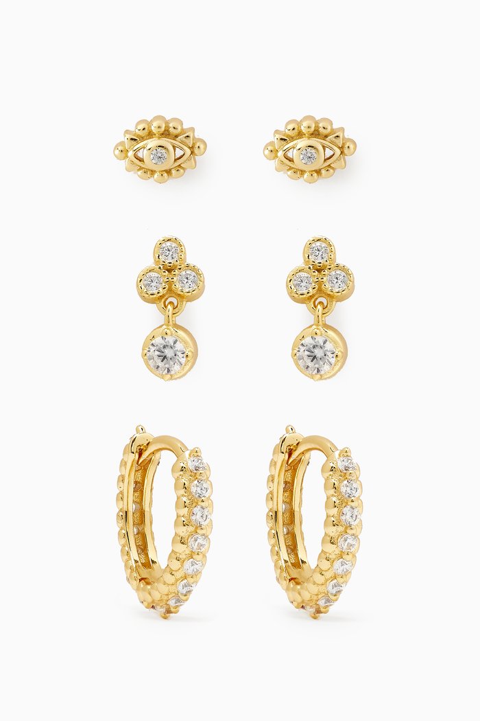 

Beaded Pavé Studs, Set of 3, Gold