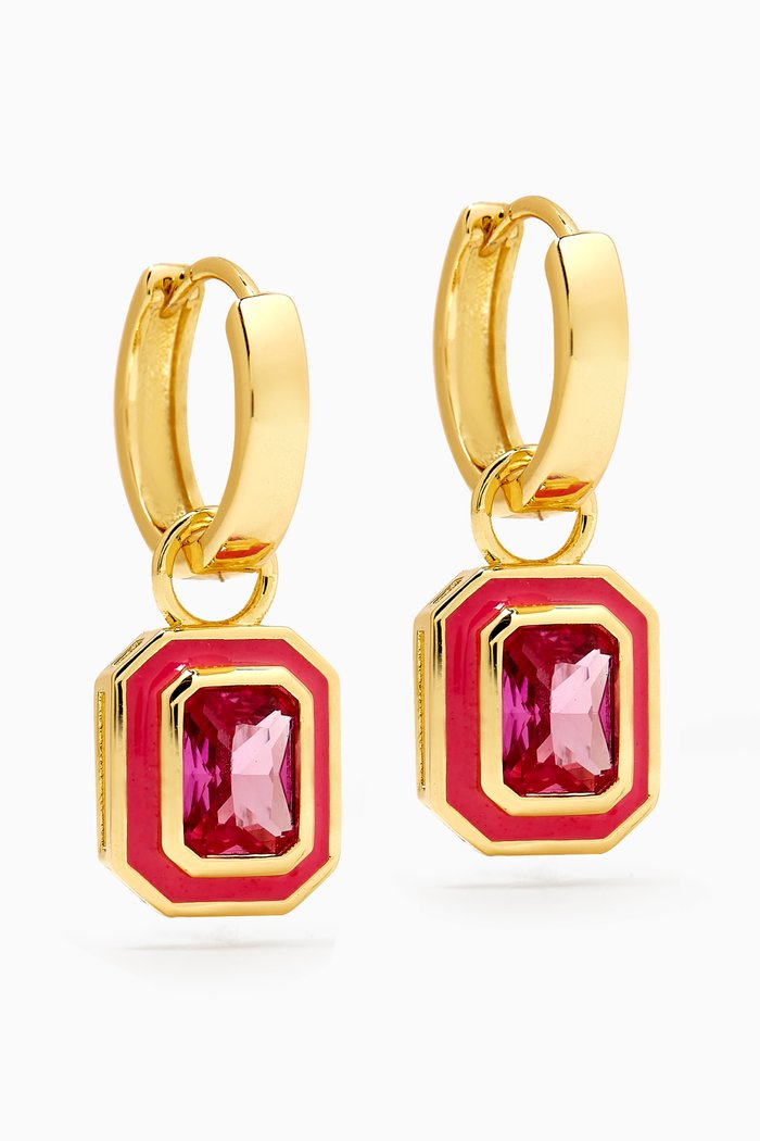 

Bezel CZ Huggies in Gold-plated Brass, Pink