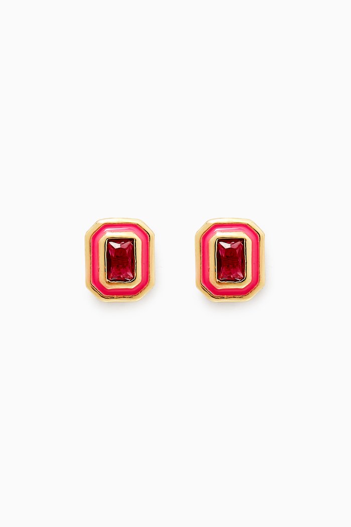 

Bezel Stud Earrings in Gold-plated Brass, Pink