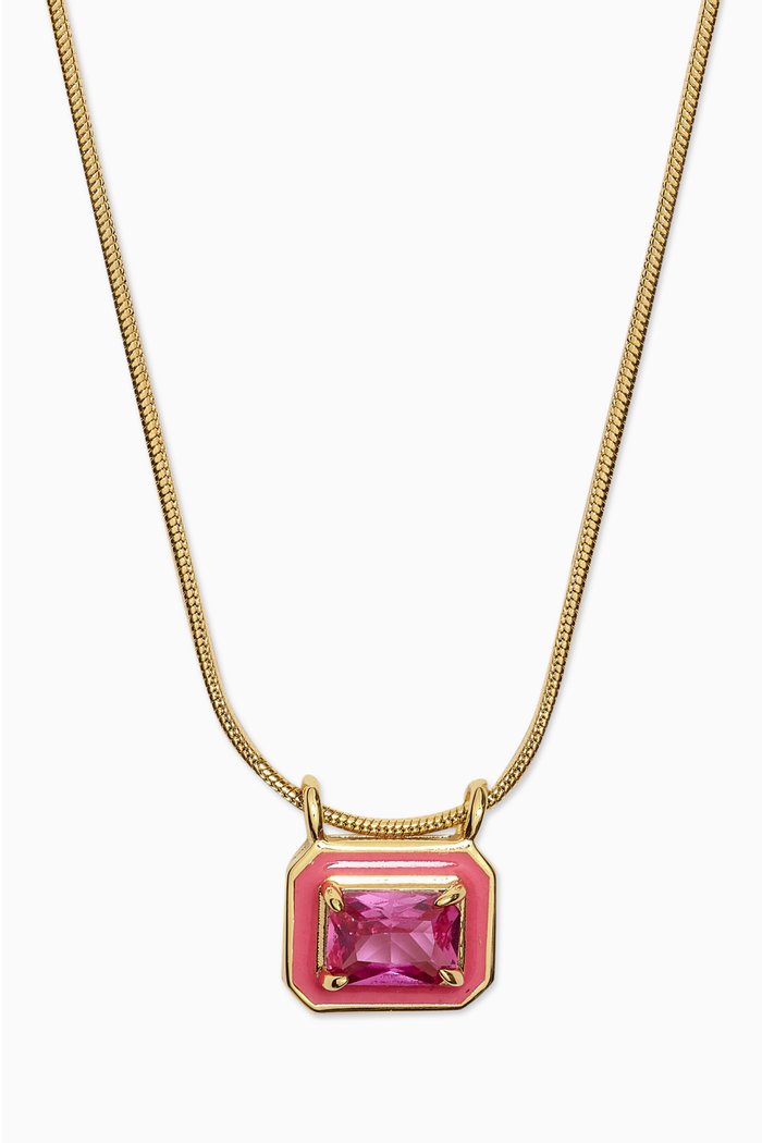 Bezel CZ Pendant Necklace in Gold-plated Brass, Pink