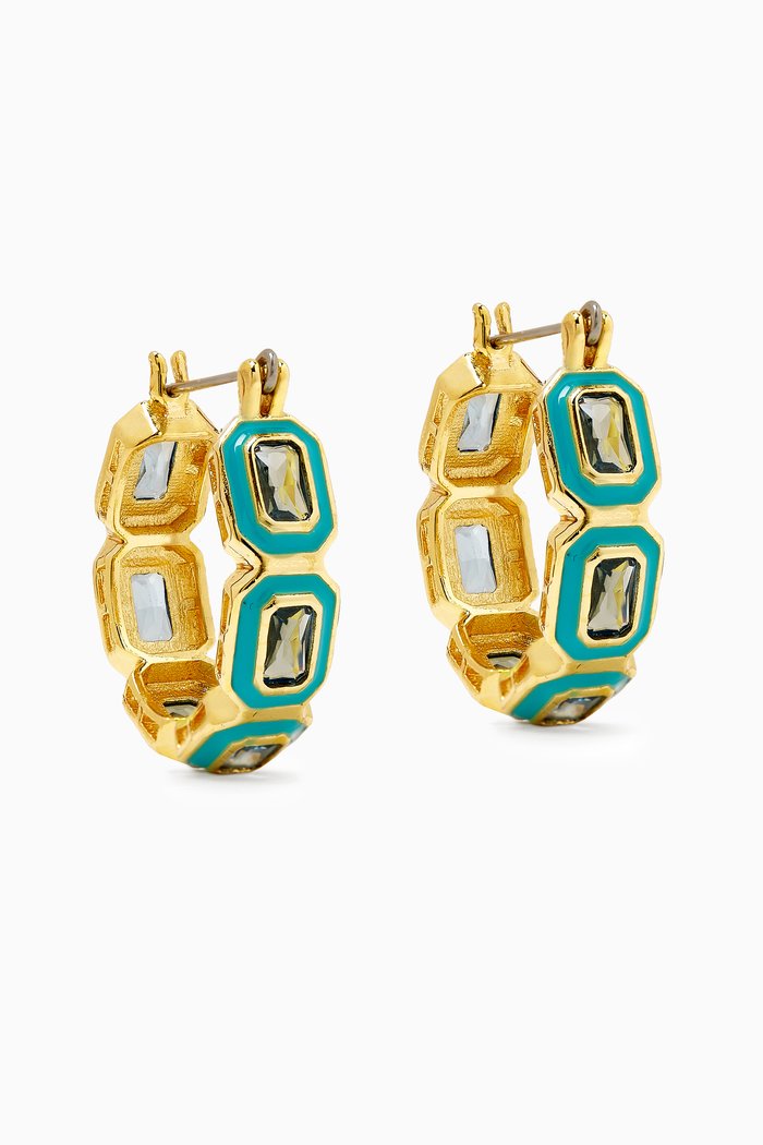 

Bezel CZ Emerald Ballier Hoop Earrings in Gold-plated Brass, Blue