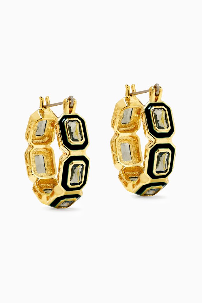 

Bezel CZ Emerald Ballier Hoop Earrings in Gold-plated Brass, Black