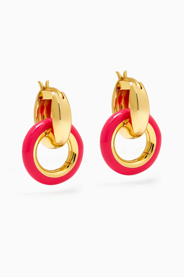 

Pave Enamel Interlock Hoop Earrings in Gold-plated Brass, Pink