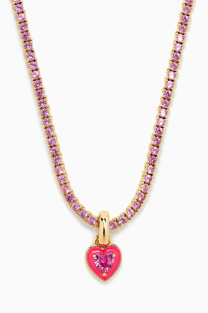Mini Ballier Heart Charm Necklace in Gold-plated Brass, Pink