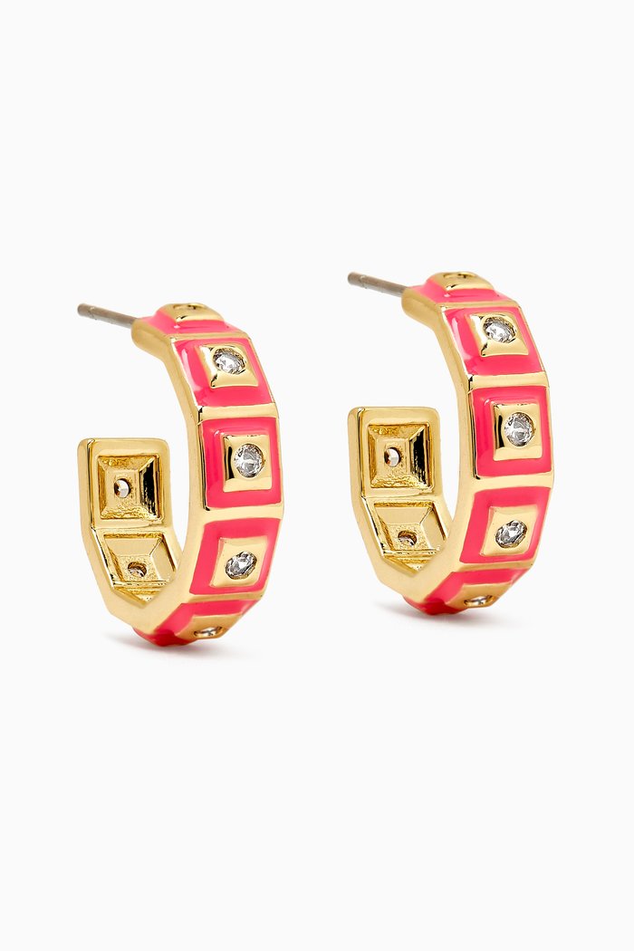 

Mini Pyramid Stud Hoop Earrings in Gold-plated Brass, Pink