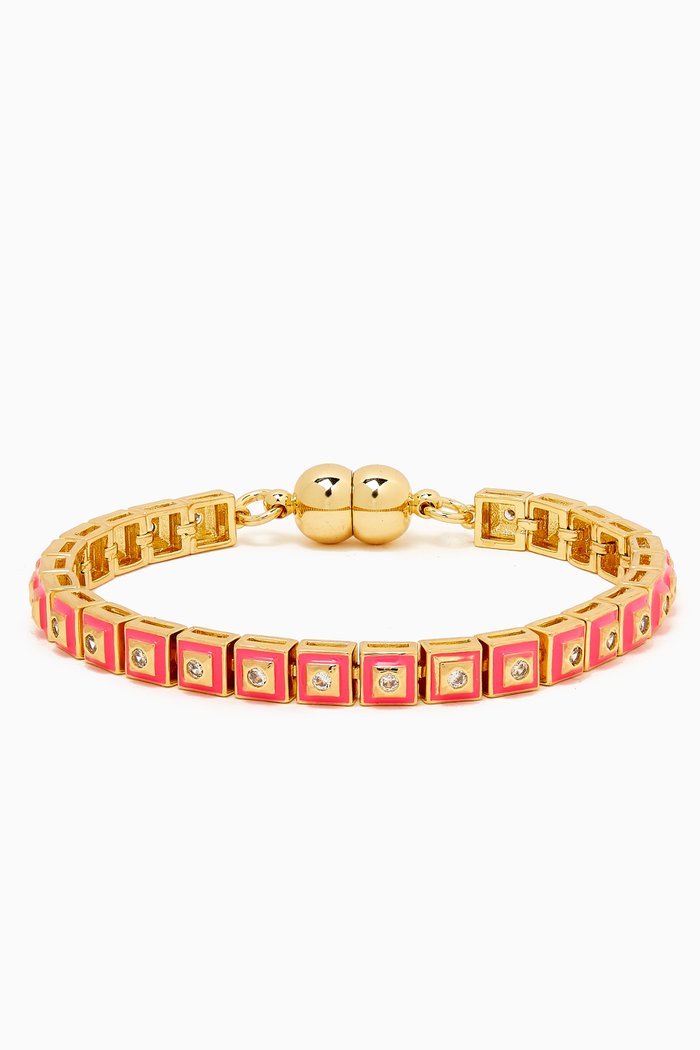 

Pyramid Stud Tennis Bracelet in Gold-plated Brass, Pink