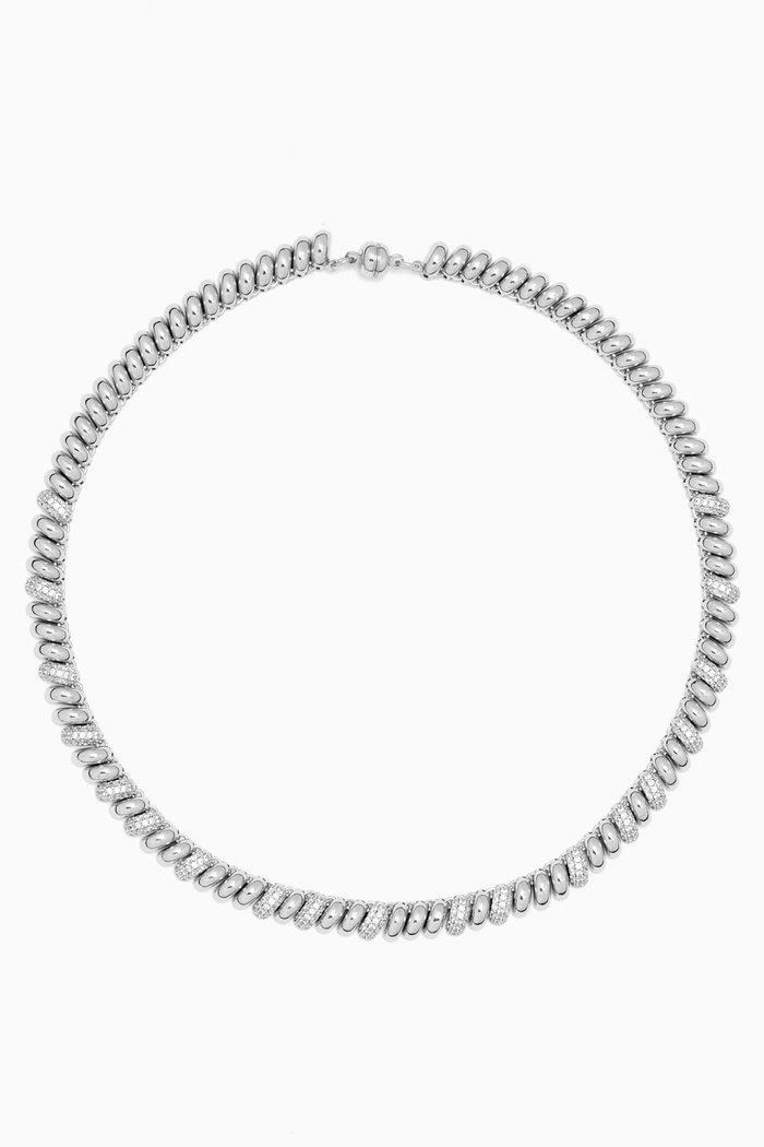 

The Ridged Marbella Pavé Necklace in Rhodium-plated Brass, Silver