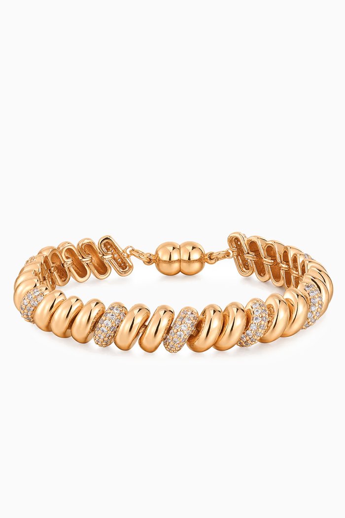 The Ridged Marbella Pavé Bracelet in Gold-plated Brass