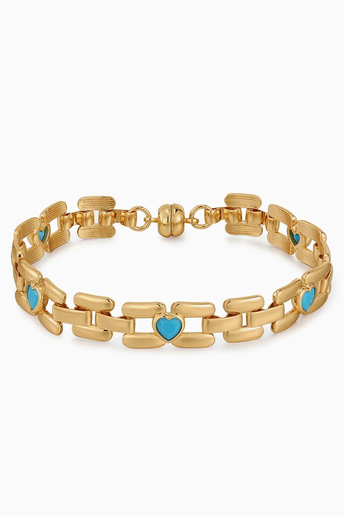 

Heart Stone Link Bracelet in Gold-plated Brass