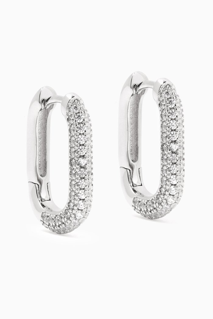 

Chain Link Pavé Huggies in Rhodium-plated Brass, Silver