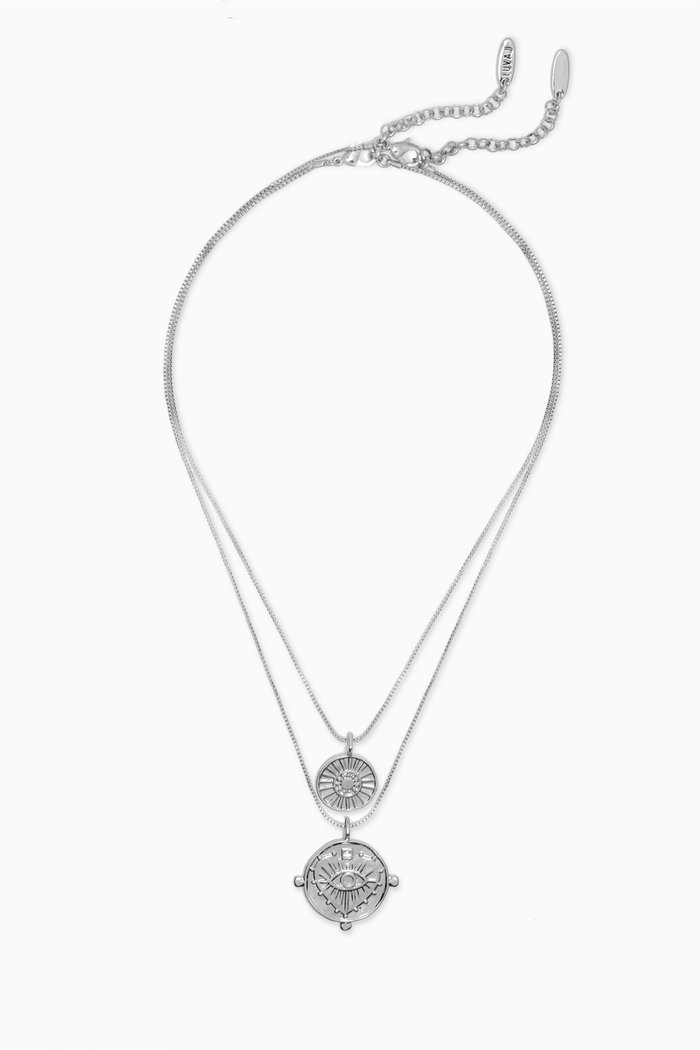 

The Evil Eye Double Coin Necklace in Rhodium-plated Brass, Set of 2, Silver
