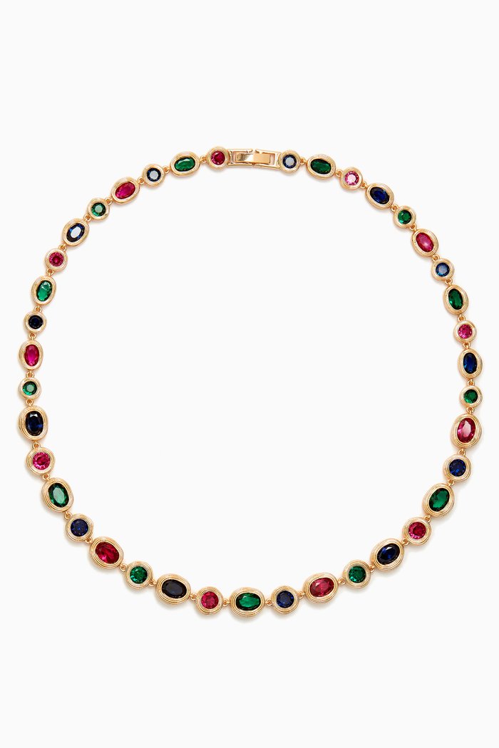 

Royale Stone Tennis Necklace in Gold-plated Brass, Multicolour