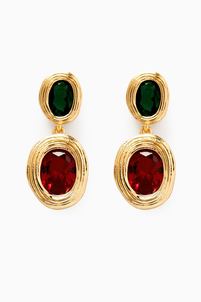 

The Royale Stone Drop Earrings in Gold-plated Brass, Multicolour