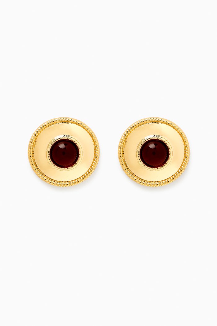 The Shiraz Stud Earrings in Gold-plated Brass, Red