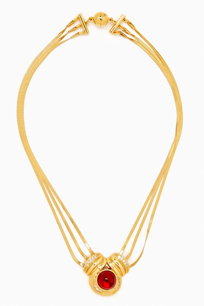 

The Shiraz Pendant Necklace in Gold-plated Brass, Red