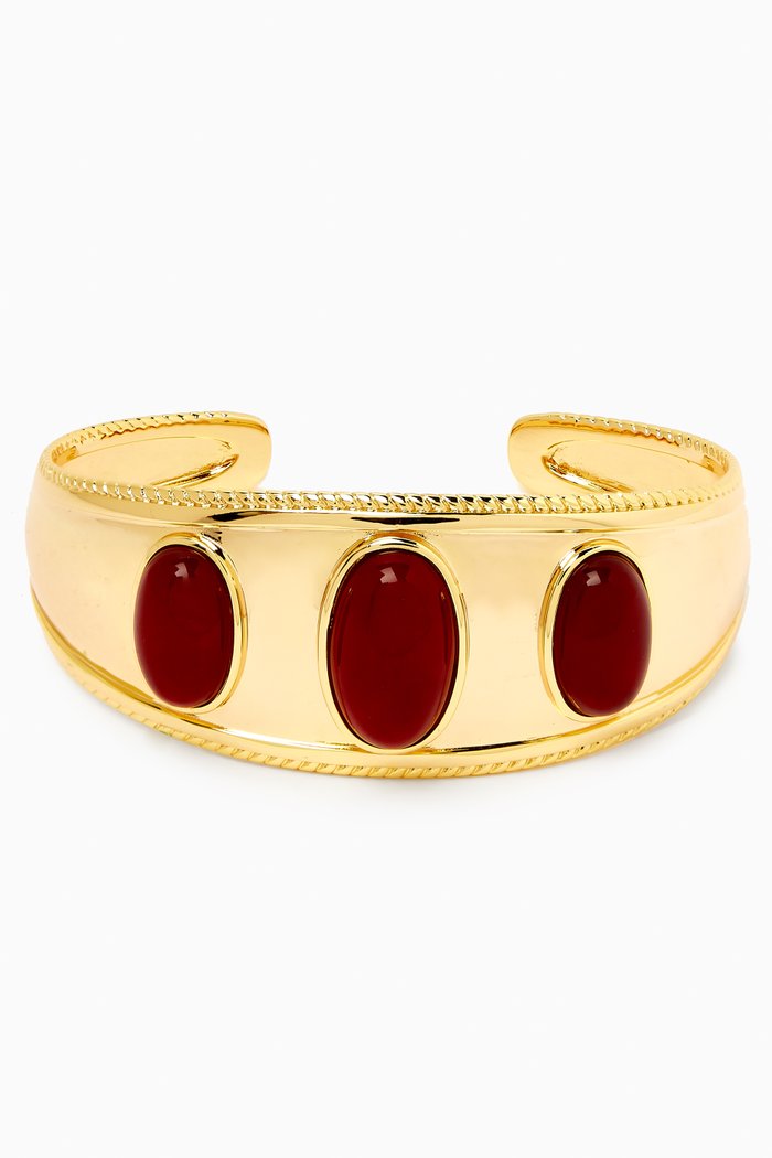 

The Shiraz Open Bangle in Gold-plated Brass, Red