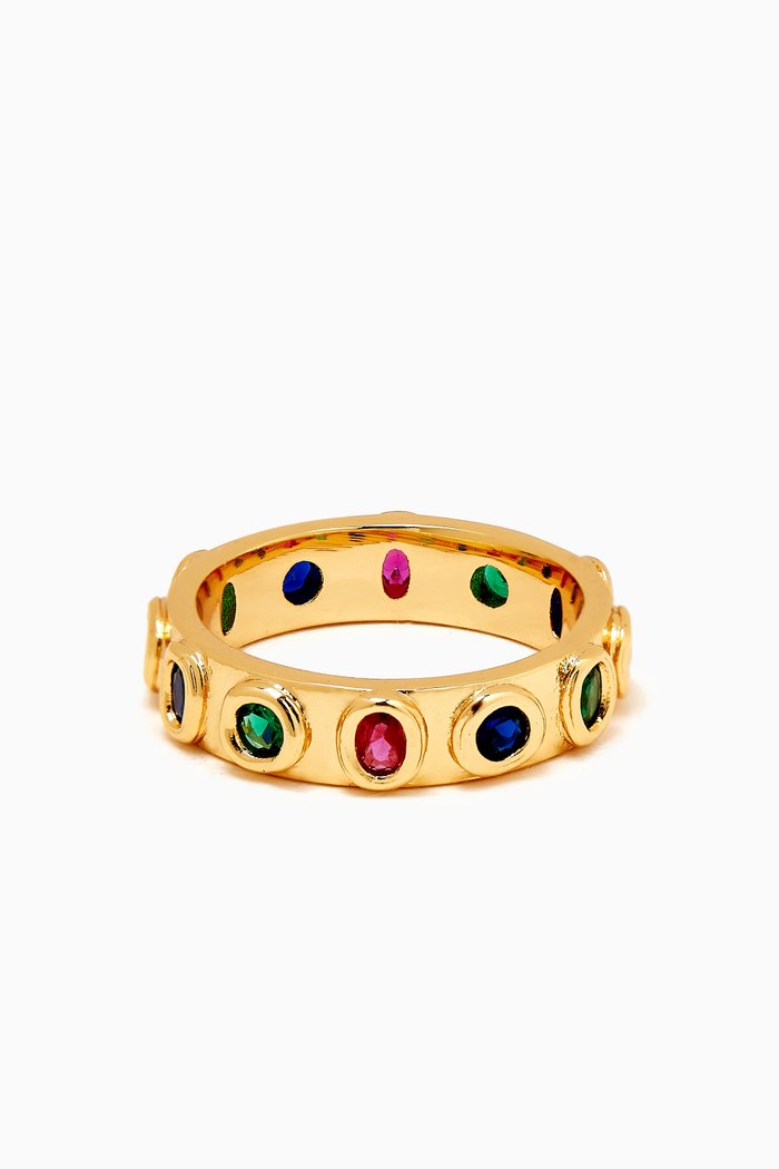 

Royale Stone Band Ring in Gold-plated Brass, Multicolour