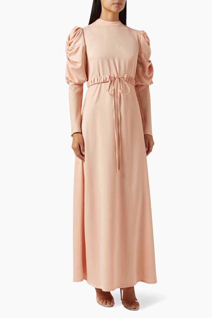 

Demure Band Collar Maxi Dress, Pink