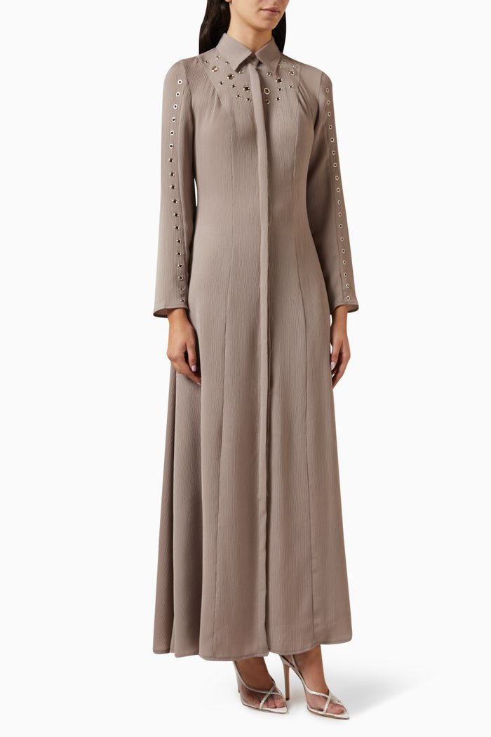 

Crinkle Maxi Shirtdress, Neutral