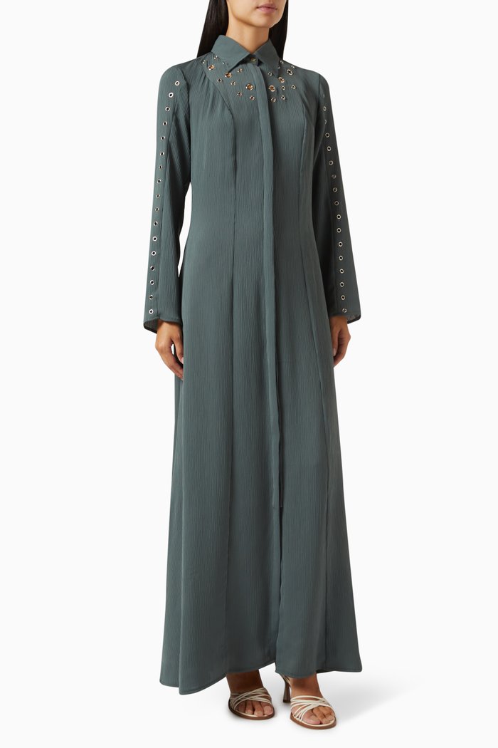 

Crinkle Maxi Shirtdress, Green
