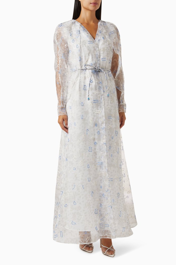 Embellished Sheer Maxi Dress, White