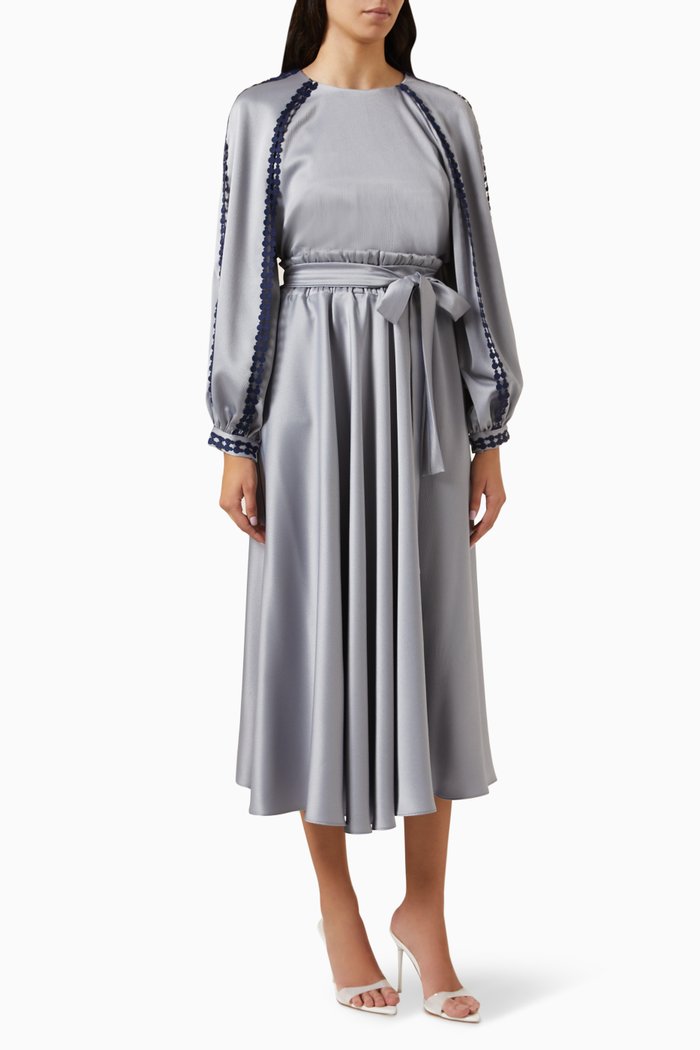 

Embroidered Raglan Sleeved Top and Skirt Set, Grey
