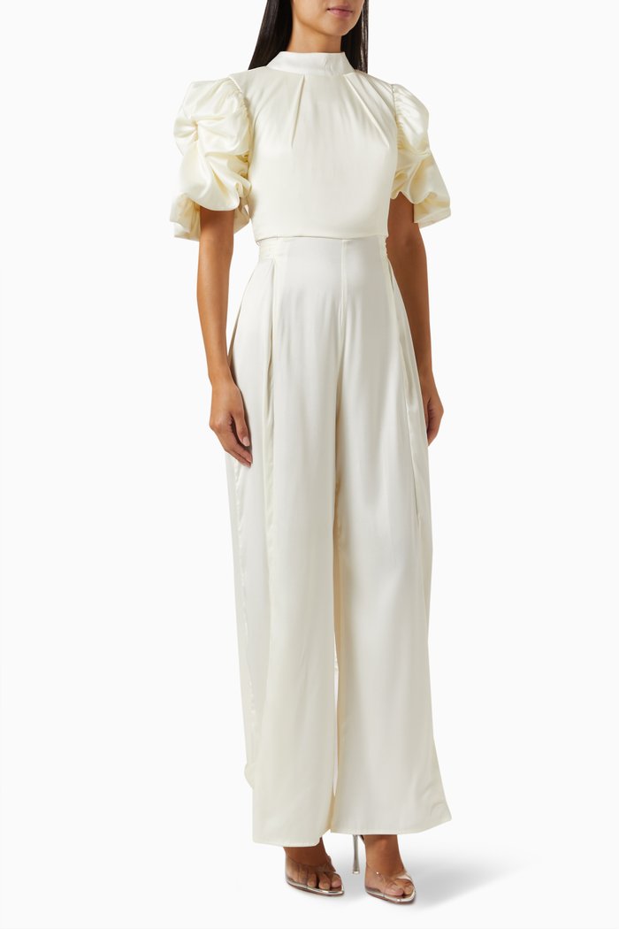 

Short Puff Sleeved Jumpsuit, Neutral