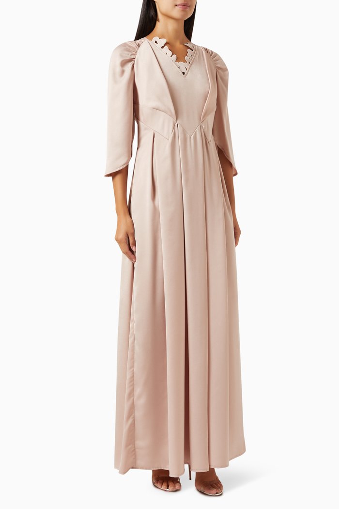 Embroidered Neckline Maxi Dress, Neutral