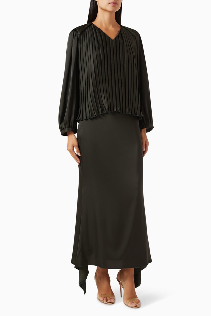 Gathered Waist Top and Maxi Skirt, Green