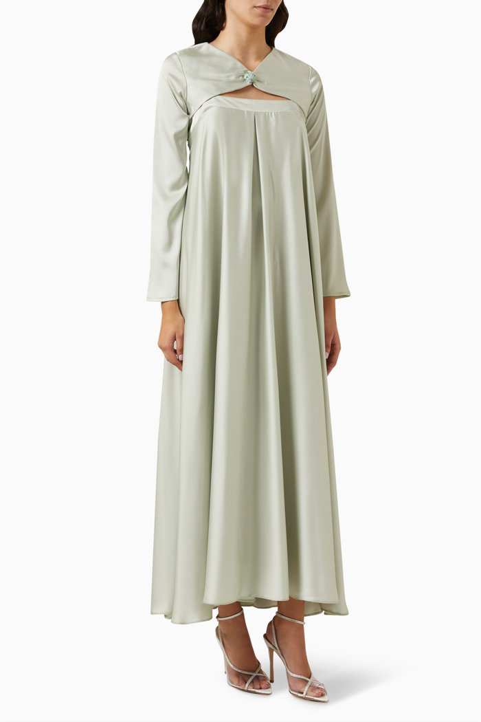 Embellished Button Bolero Dress, Green